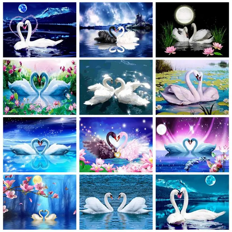 

CHENISTORY Modern Paint By Numbers Frame Swans In Pond Adults Crafts Wall Art Unique Gift Drawing By Numbers Home Decoration