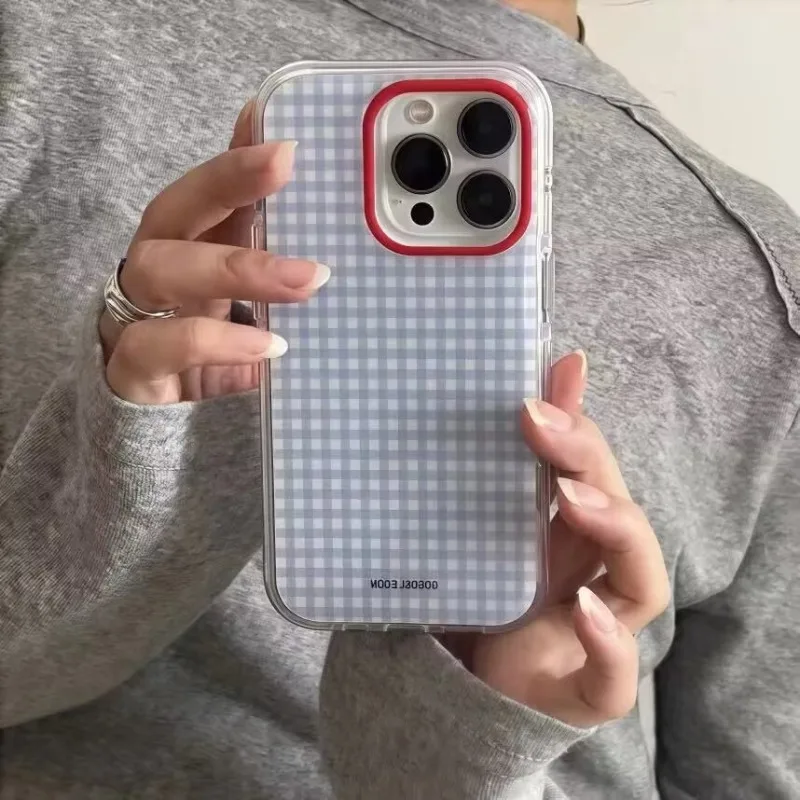 Stylish Blue Checkered Grid Phone Case - Clear Protective Cover