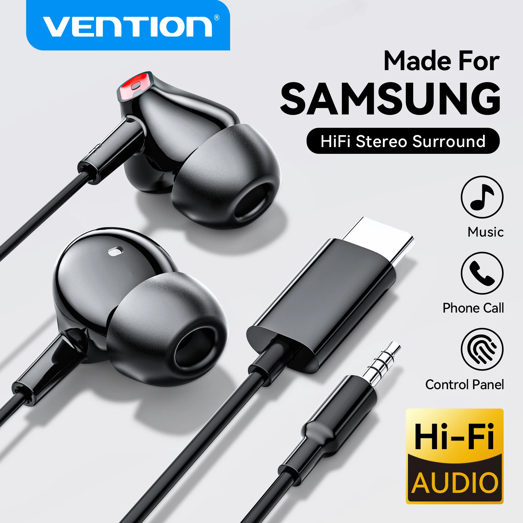Vention USB Type C HiFi Bass Stereo Headphones with Volume Control and Mic