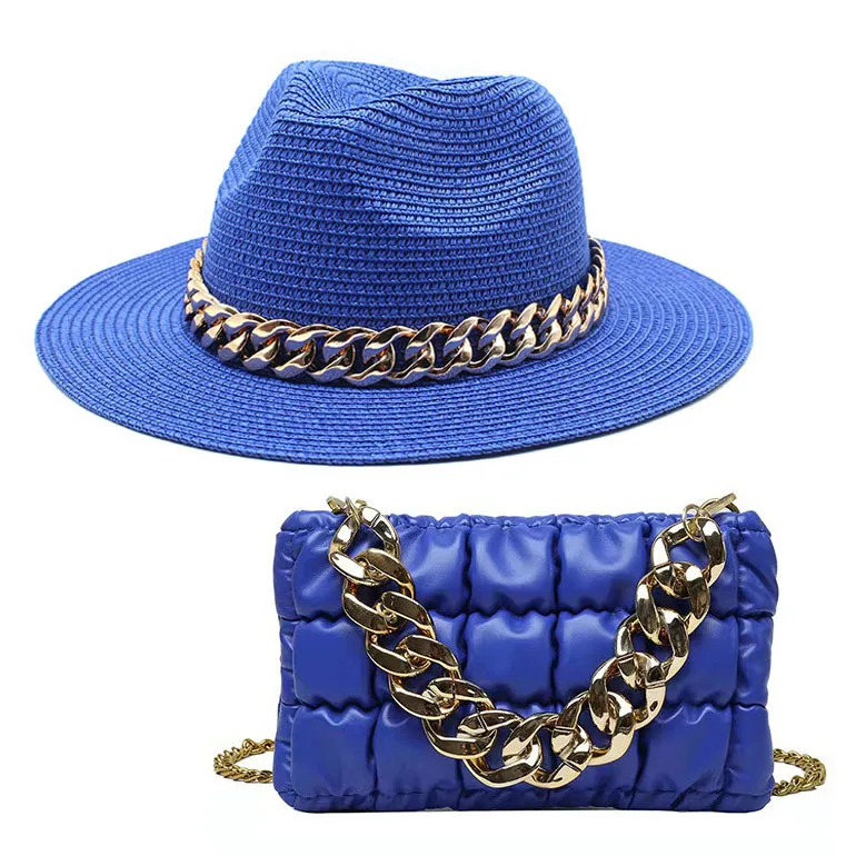 hat bag sets women fedoraStraw Hat and Bag Set Gold Chain Bag Hat Set Ladies earring fedora  Church Fedora Party Jazz Straw Hat felt fedora hat