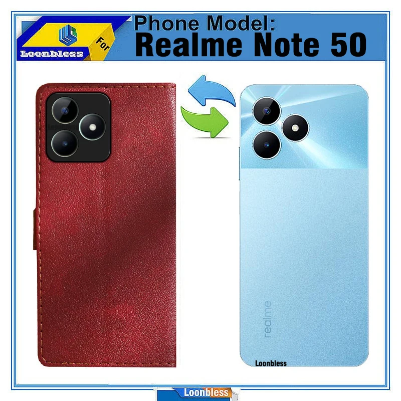 WBWONE Leather Cover per Realme C53, Portafoglio a Libro in Pelle Custodia con Magnetica/Slot schede/Staffa,Flip Antiurto Protezione Case. Rosso