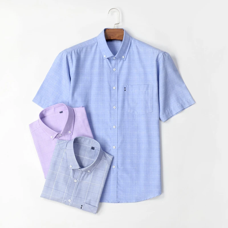 Men's Business Casual Loose Plaid Short-sleeved Shirt Summer Professional Office Large Size Shirt