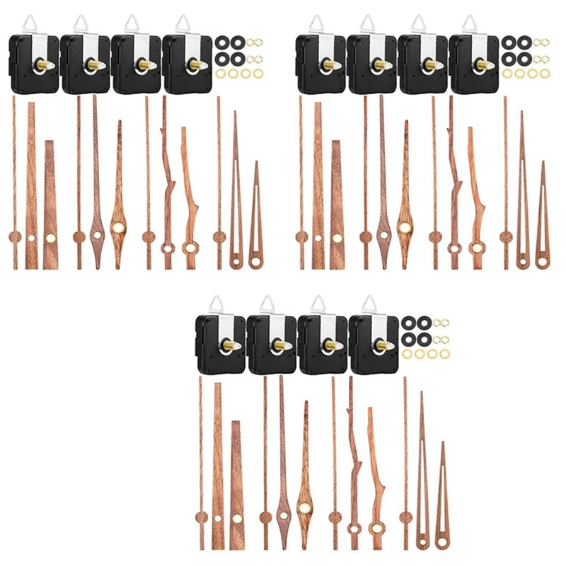 

12 Pcs Quartz Clock Movement Mechanism Parts With 4 Types Of Walnut Wood Clock Hands Clock Accessories For Clock Repair