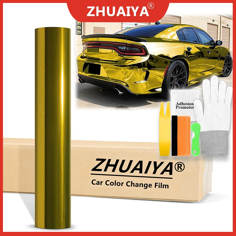

Car Color Change Film (152cmx18m) Gold Supercast Chrome Vinyl Wrap Sticker Car Auto Vehicle Motorcycle DIY Decal ZHUAIYA