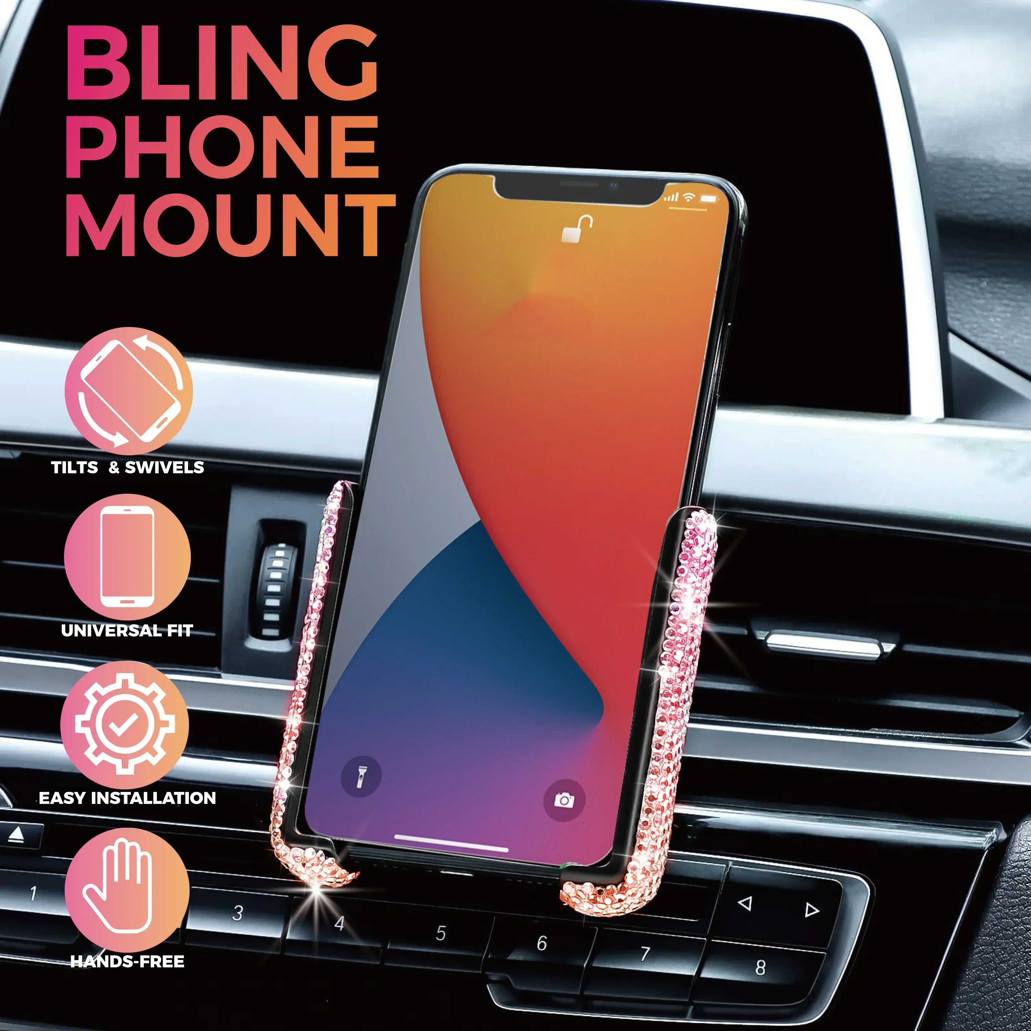 Diamond Crystal Car Phone Holder Air Vent Mount Clip