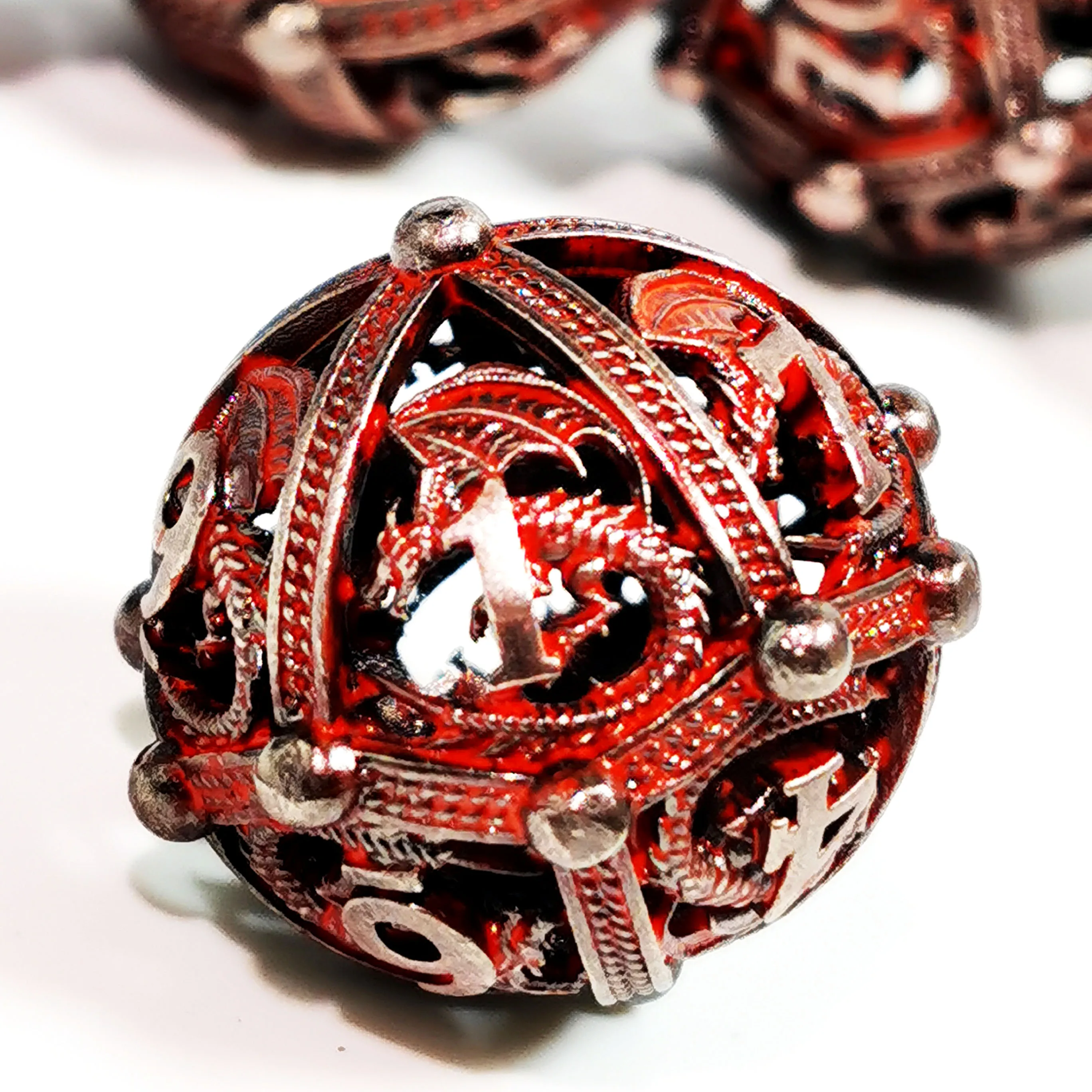 DnD Dice Set - 7 Piece Zinc Alloy Metal Hollow Dice, Red Pattern for RPG & Tabletop Games 2