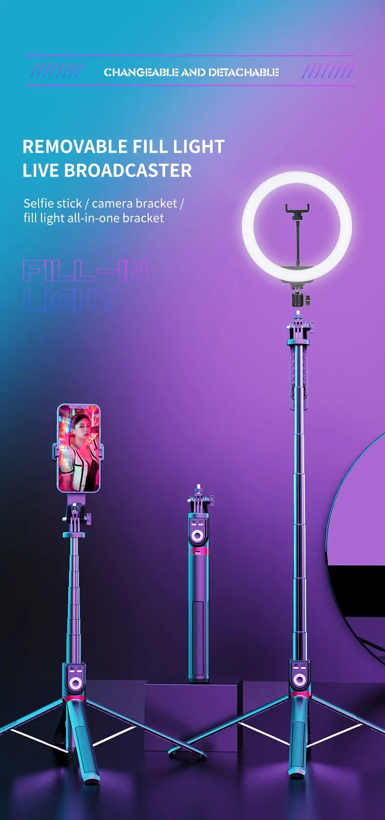 Bluetooth Selfie Stick Stativ Mit Fernbedienung Und Licht_voghion.com