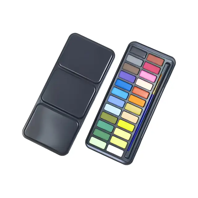 Vernice ad acquerello solida con scatola di ferro da 24 colori, penna gratuita e carta colorata. Adatto per principianti che dipingono, scarabocchi. 6