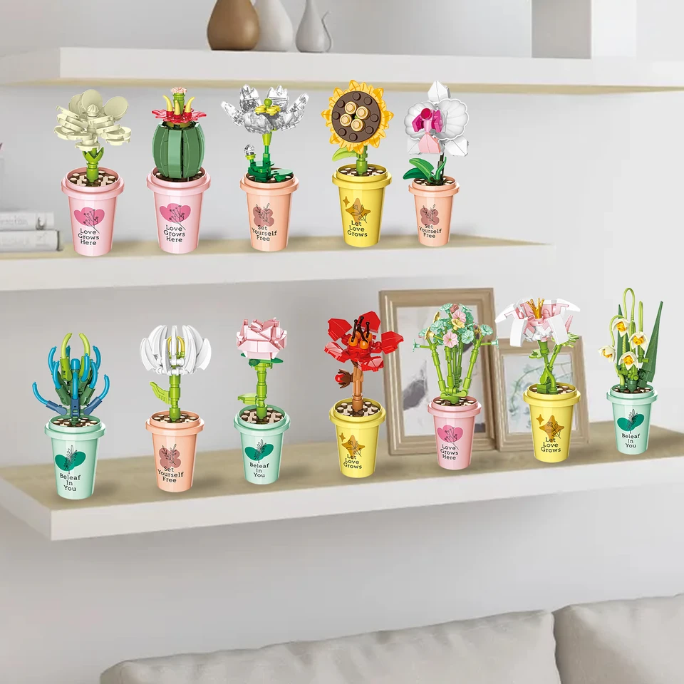 Building Block Flower Toy With Music | Gerbera Desk Decor With Watering Simulation For Kids 3+