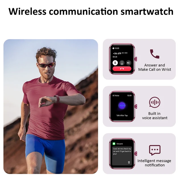 IOWODO 1.85” Full Touch HD Smartwatch Smart Watch Bluetooth Calling 100+ Sport Fitness Tracking Watch with Voice Assistant 2
