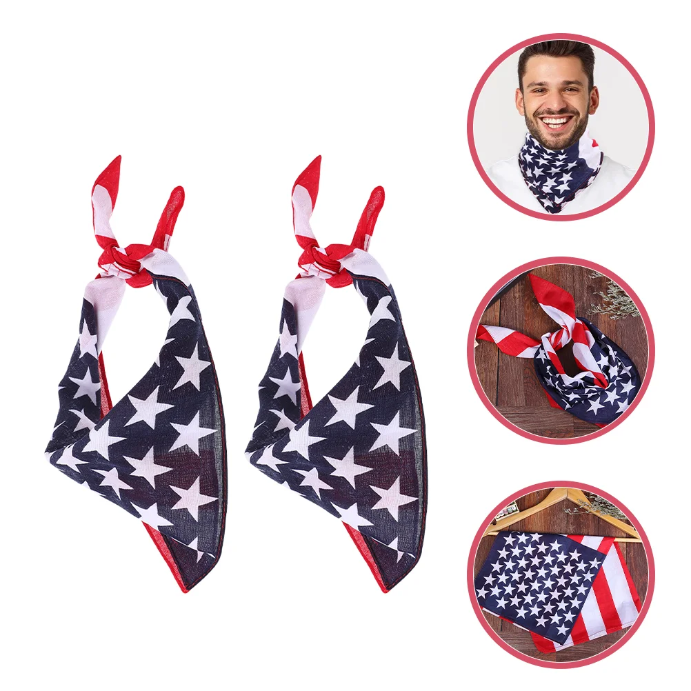 

2 Pcs Scarf Flag Square Independence Day Hand Towel Bandana American Handkerchief Patriotic Fashionable Neck Miss