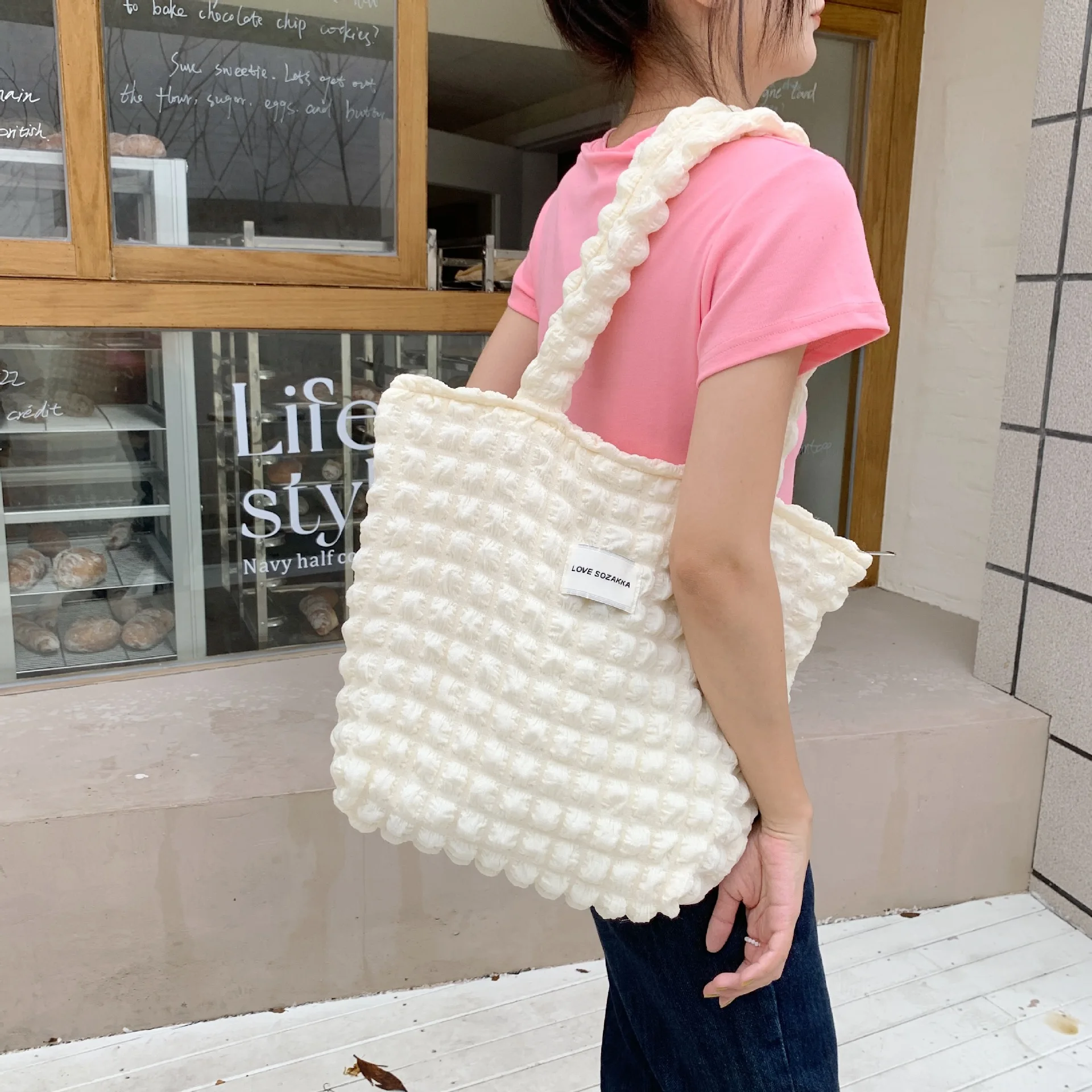 Women Shoulder Bags Ladies Tote Bags Pleated Bubbles Quilted Cotton Padded  Bag Large Capacity Simple Elegant Solid Color Handbag - AliExpress