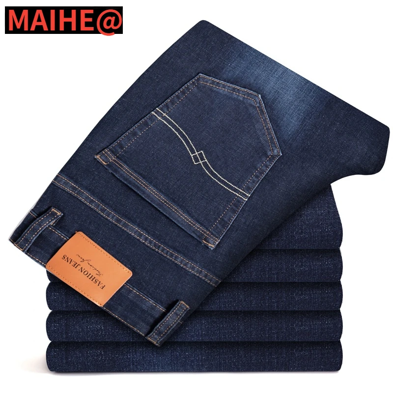 

6 Colors Autumn and Winter Men's Straight Loose Jeans Business Casual Large Size Cotton Elasticity Denim Pants Male Brand