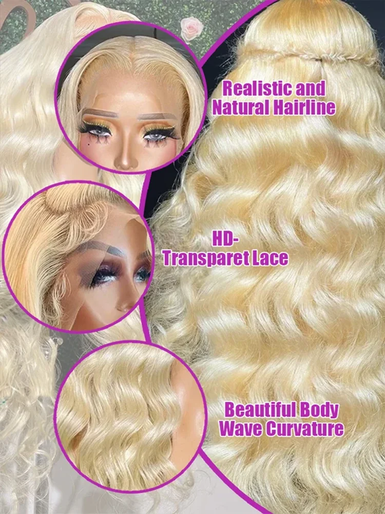 613 13x6 Lace Front Wig Human Hair 26 Inch Blonde Wig Human Hair 250% Density Body Wave Lace Front Wigs Pre Plucked