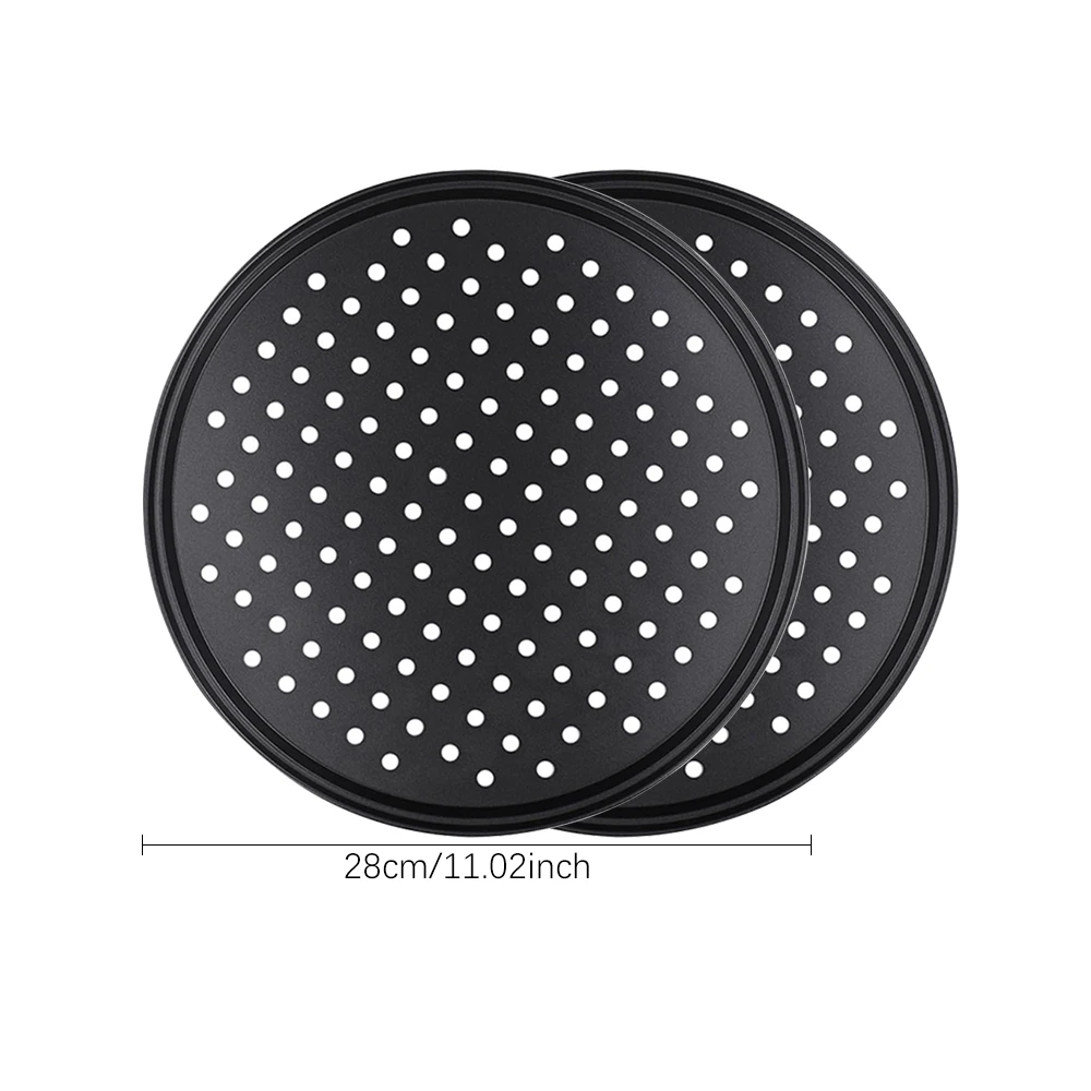 Non-Stick Carbon Steel Perforated Pizza Pan with Baking Tray Holder