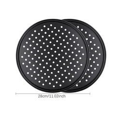 Non-Stick Carbon Steel Perforated Pizza Pan with Baking Tray Holder (28cm 2pcs)