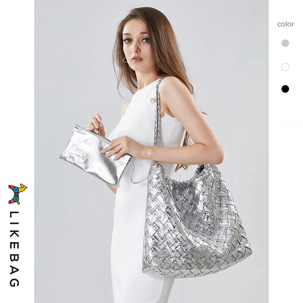 

LIKEBAG2023 New Advanced Sense Silver Braided Bag Large Capacity Tote Bag Single Shoulder Underarm Bag