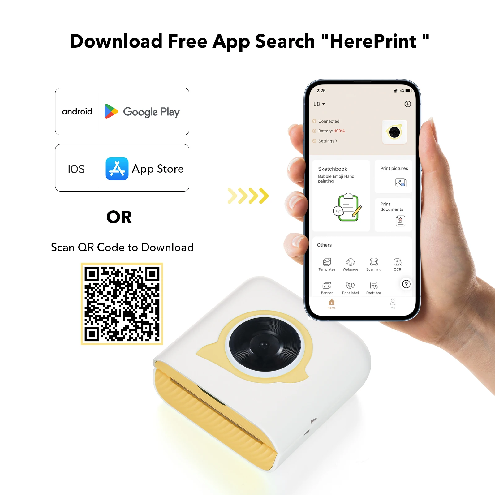 Bisofice L8 Mini Thermal Printer Pocket Label Maker Portable Photo Printer for Picture DIY Meno Notes Journal 203DPI Wireless BT