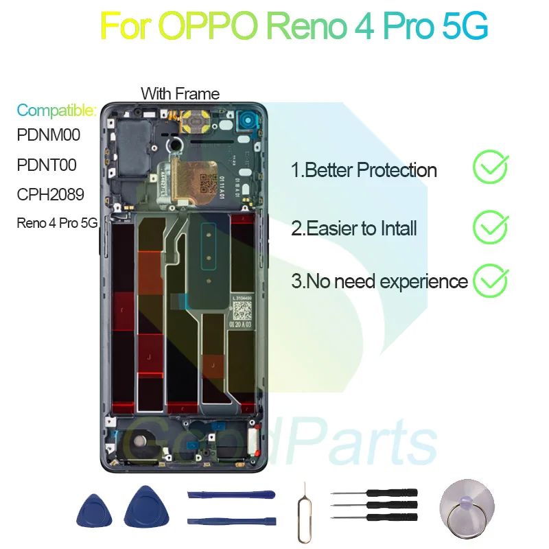 SiuVorZhi Écran LCD compatible avec OPPO Reno 4 Pro CPH2109/5G PDNM00 CPH2089 LCD Display Touch Screen Assembly Repair Parts With Tools