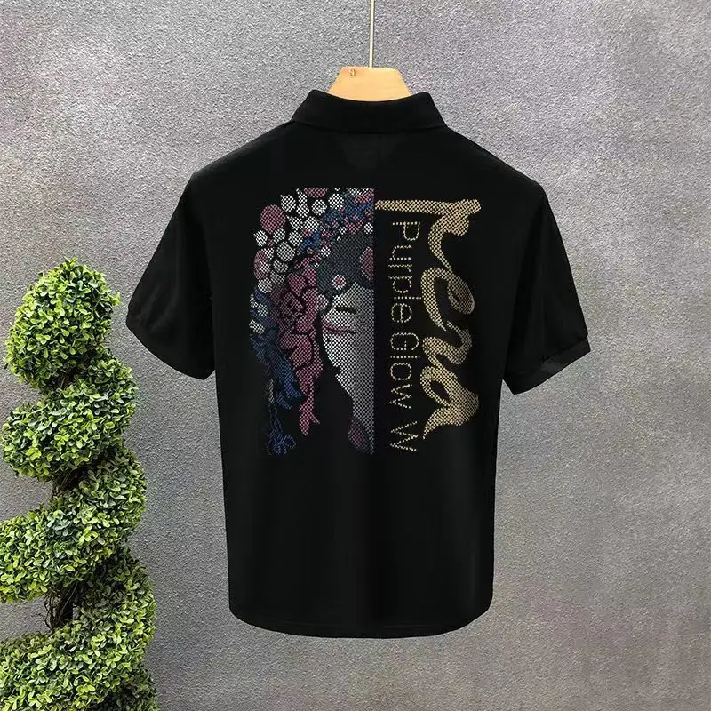 thumbnail image 1 of Camiseta para hombre Heather Man con cuello Camiseta estampada Top Camisetas polo gráficas Ropa para hombre negra Cómoda Novedades Tops y camisetas, 1 of 4