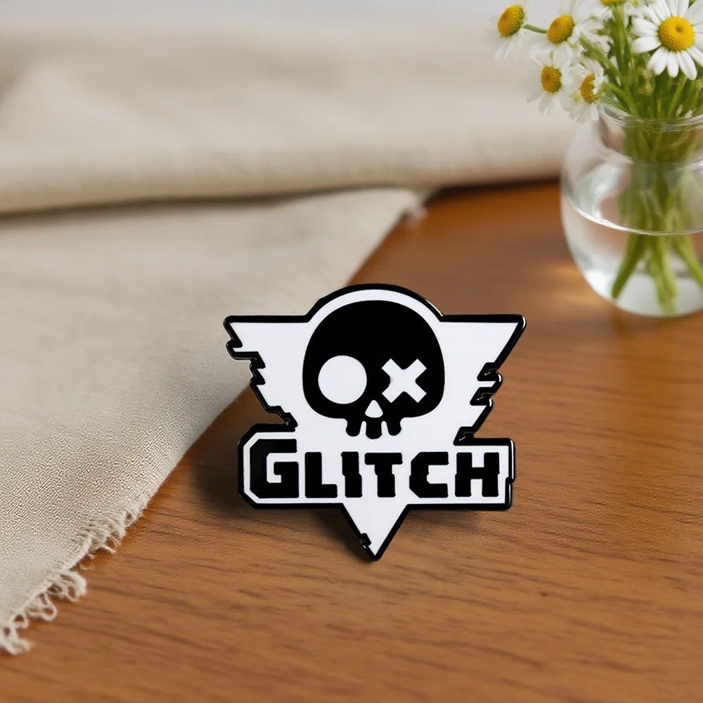 Glitch-Productions Logo Independent Animation Studio Murder Drohnen Abzeichen Gothic Totenkopf Skelett Anstecknadel Anime Cartoon Accesorio – Detail 7