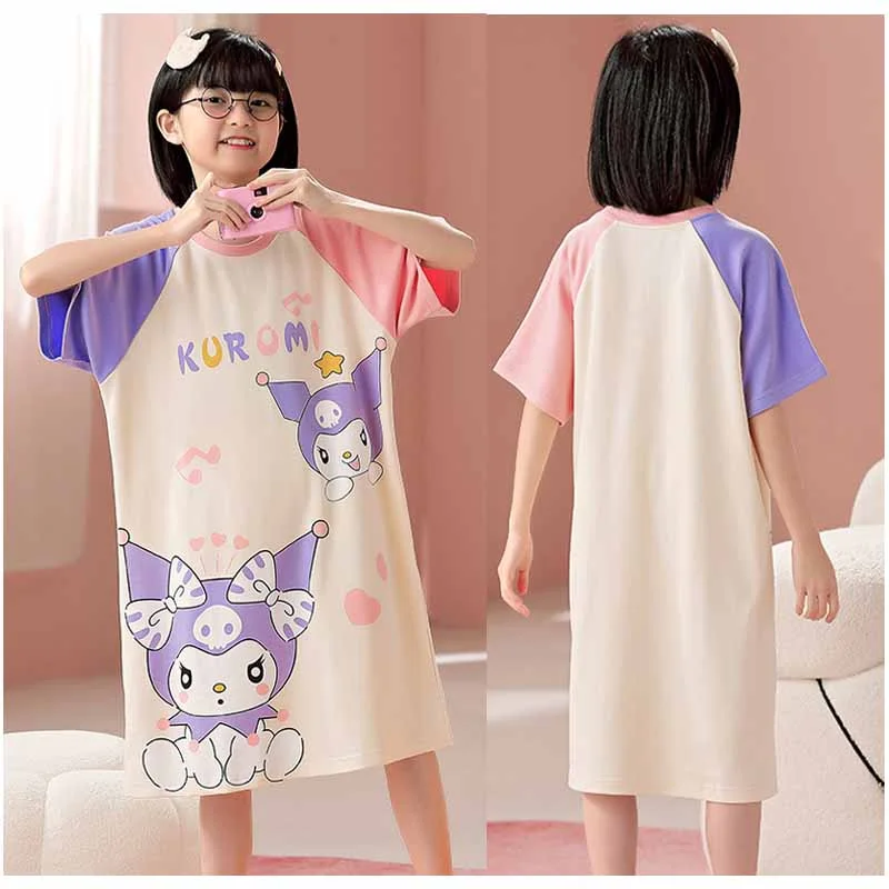 

Anime Figures Sanrios Cinnamoroll Kuromi Purin Dog Children Adult Nightgown Cartoon Cute Summer Pajamas Thin Skirt Home Clothing