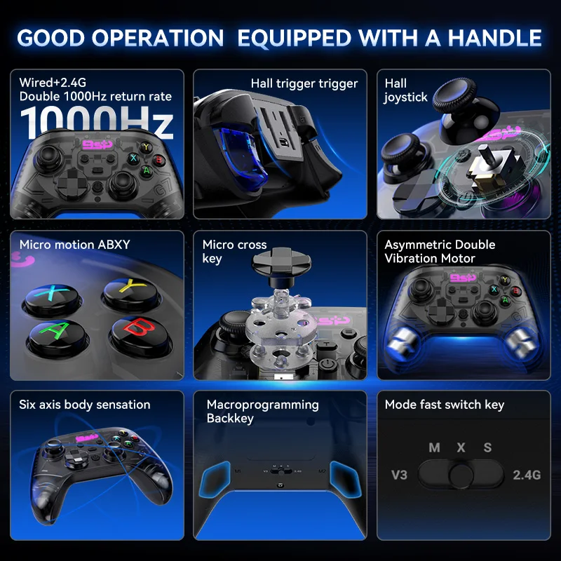 Enhanced Wireless Mobile Game Controller with Hall Joystick and Trigger Technology