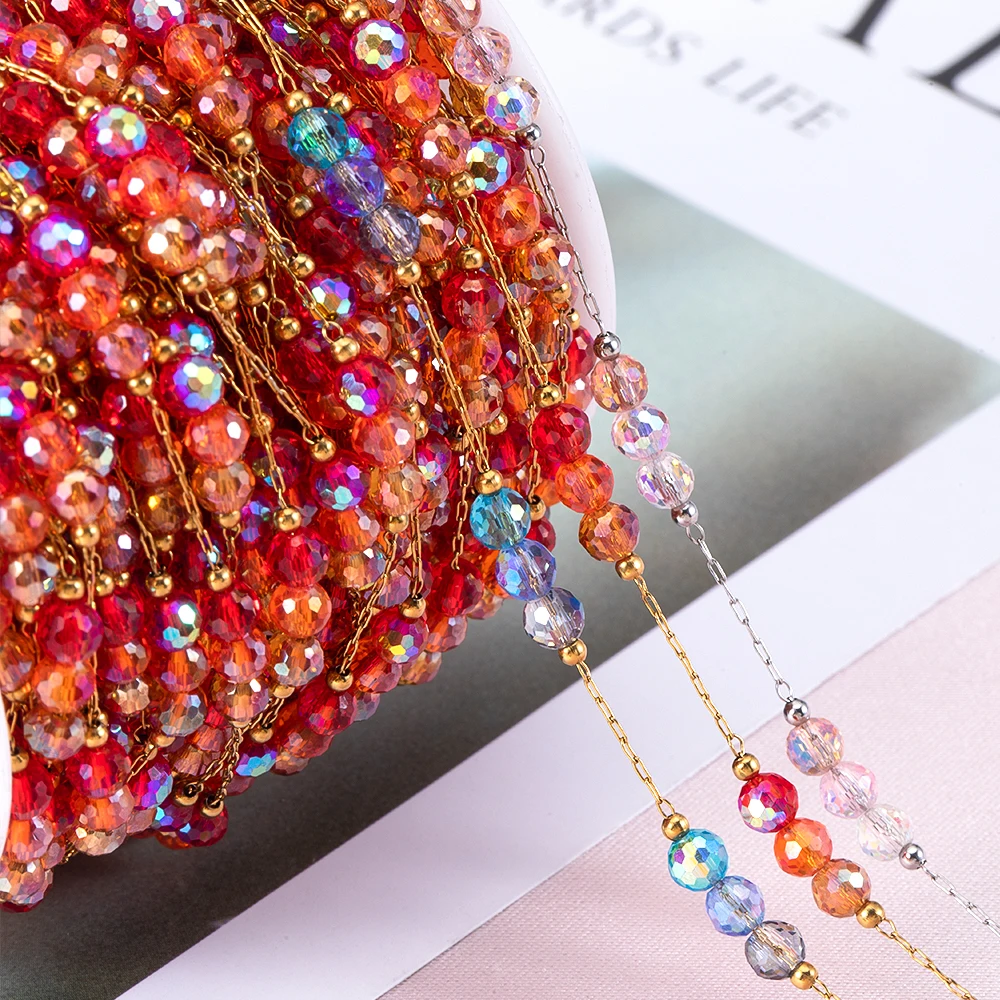1 Meter Gradient Beaded Stainless Steel Chain for DIY Jewelry and Accessories