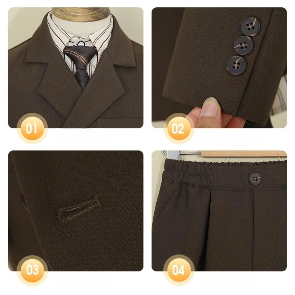 Casual Handsome Kids Suit Set 6 Pieces 90-160cm Notched Lapel Boys Formal Suits For Piano Performance Stylish Party Tuxedo