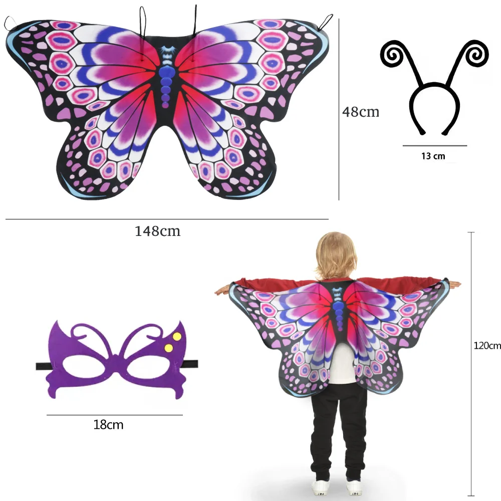 4 pieces of colorful children's and girls butterfly princess costume set stage costumes headbands masks rabbit skirts princess dress