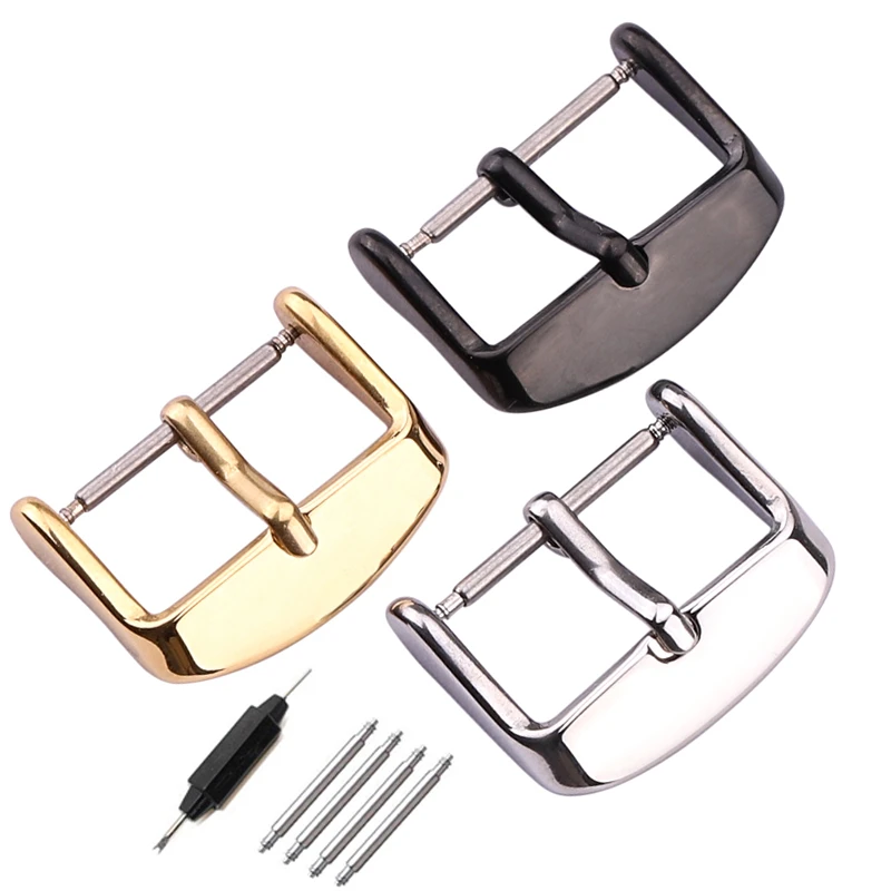 Black Leather Watch Band Gold Buckle Leather Watch Strap Metal Clasp