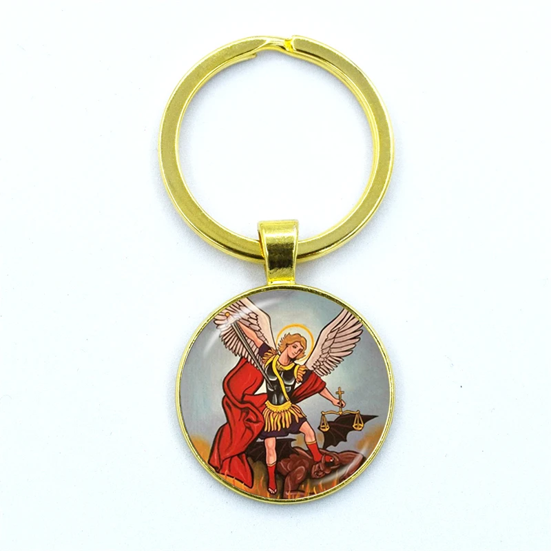 New Men Keychains Archangel St.Michael Protect Me Saint Shield Protection Charm Russian Orhodox Keyrings Jewelry Gift