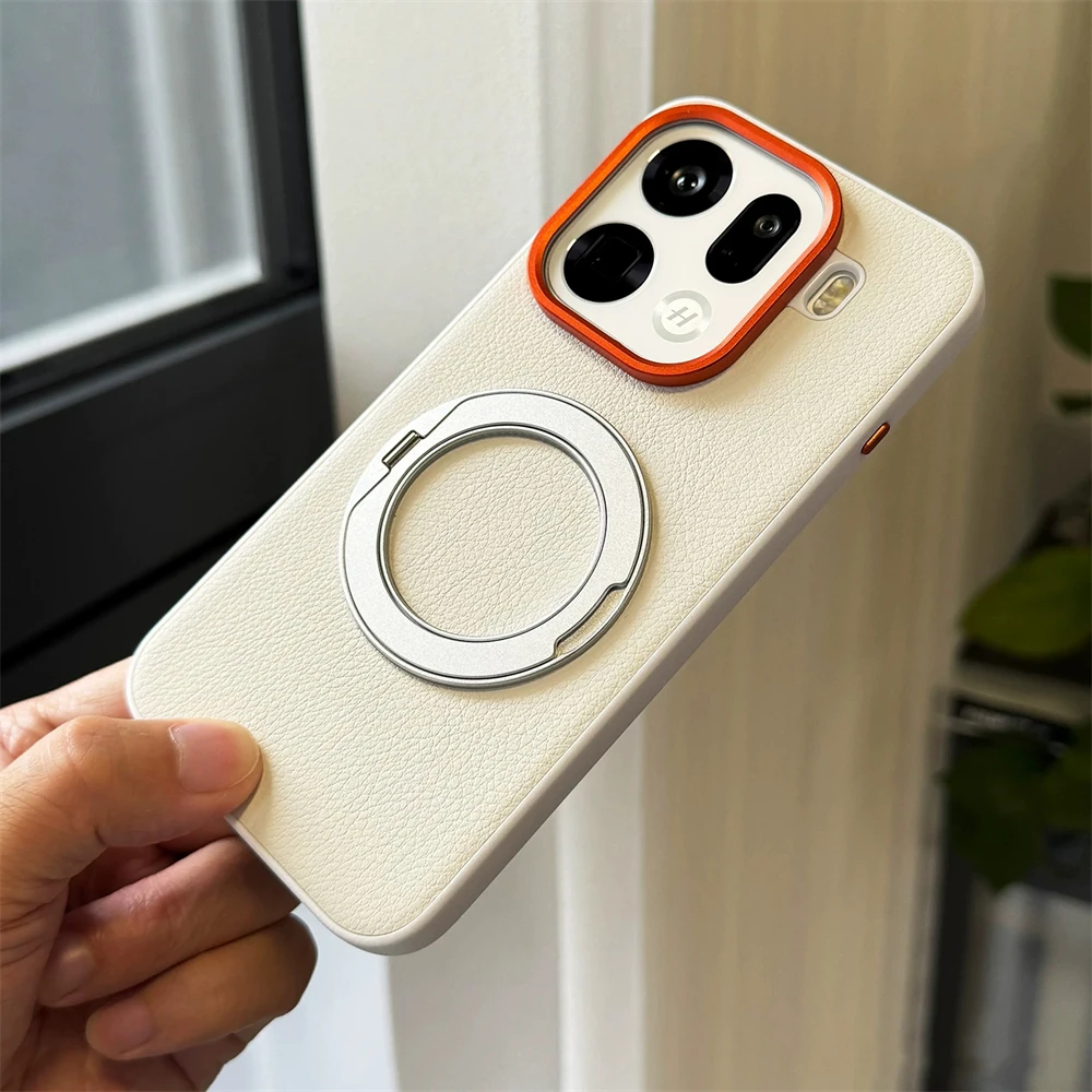 360° Rotating Ring Bracket PU Leather Magnetic Wireless Charging Case
