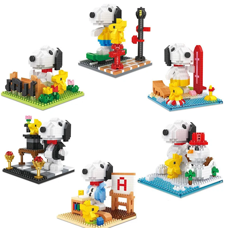 Snoopy Diamant Bausteine Montage Street View Modell Charakter Szene Hund Mini Ziegel Figur Spielzeug Für Weihnachten Geschenke