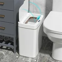 Smart Bathroom Trash Can Automatic Bagging Electronic Trash Can White Touchless Narrow Smart Sensor Garbage Bin Smart Home 15L 2