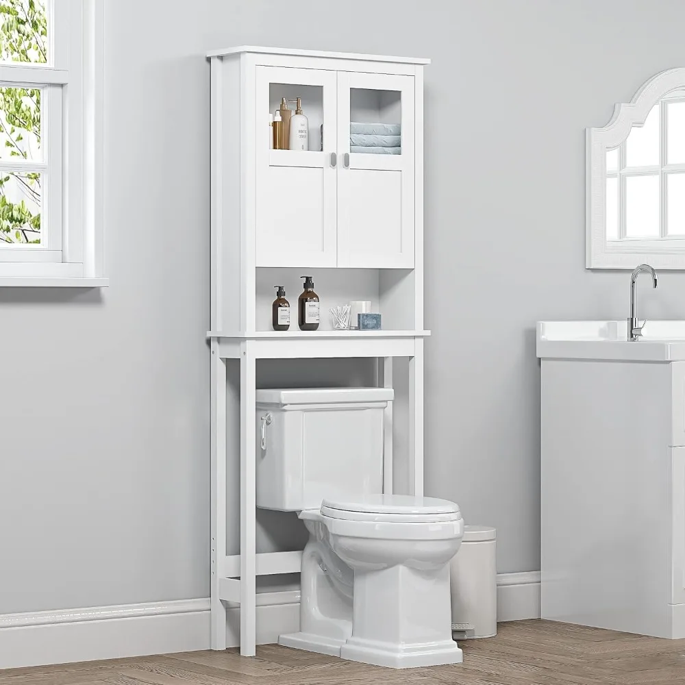 

Spirich Bathroom Cabinet Over Toilet, Bathroom Storage Cabinet with Glass Doors and Adjustable Shelves, Over The Toilet Storage