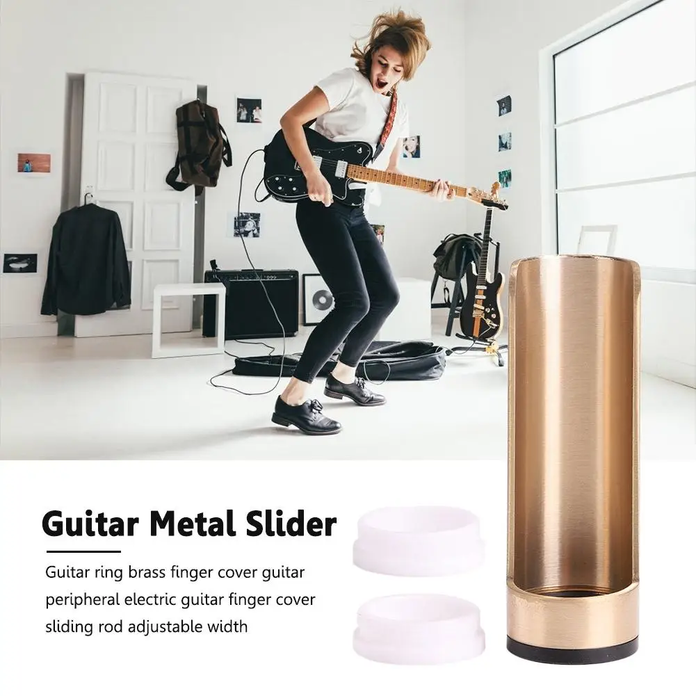 Semi-open Metal Finger Sleeve with 2 End Ring Brass Finger Slide Adjustable Width Guitar Slide for Electric & Acoustic Guitar