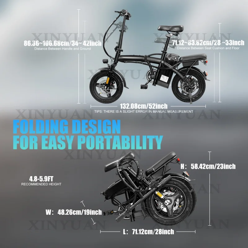 전기 접이식 자전거 Ebike T5 450W 48V 20Mph 접이식 10.4Ah 장거리 14인치 하이브리드 자전거