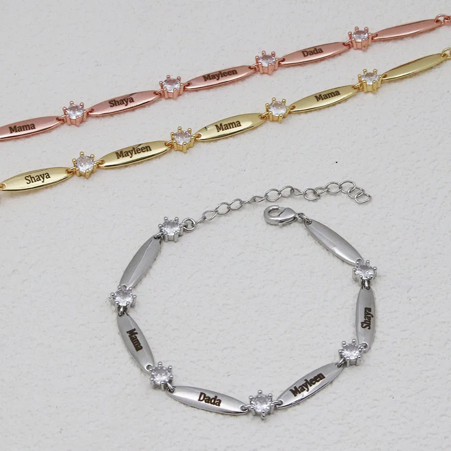 

Personalized Name Bracelet with Zirconia Cubic Rose Gold/Gold/Silver Color Engraved Name Bracelet Customized Jewelry for Women