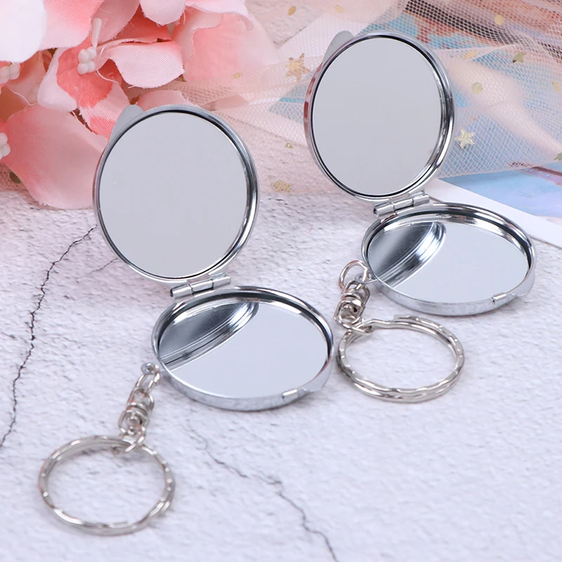 1PCS Portable Folding Mirror Key Chain Outdoor Pocket Compact Makeup Cosmetic Mirror With Key Ring