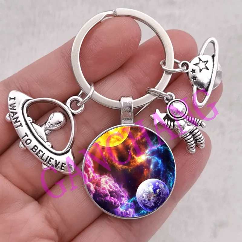 Planet Keyring Glow In The Dark Galaxy System Keychain Double