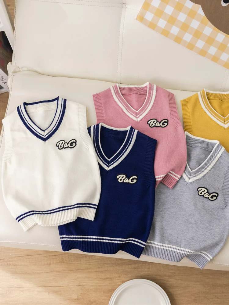 Autumn Winter Baby Knit Sweater Vest Kids Boys Pullover V-Neck Sweater Toddler Girl Casual Outerwear New Style 1