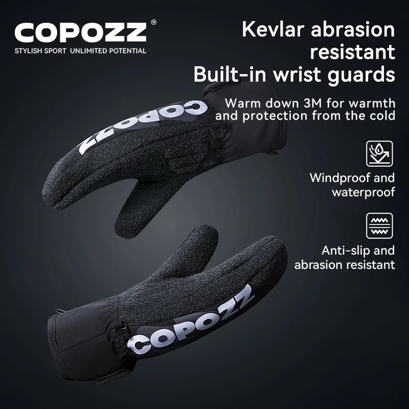 COPOZZ Kevlar Thicken Ski Gloves Winter Men Women 3M Thinsulate Thermal Snowboard Gloves Waterproof Warm Mittens Ski