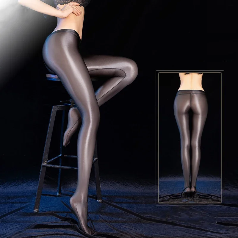 

Women 8D Oil Shiny Transparent Stockings Plus Size Glossy Open Crotch Pantyhose Skinny Leg Tights High Elasticity Dance Clubwear