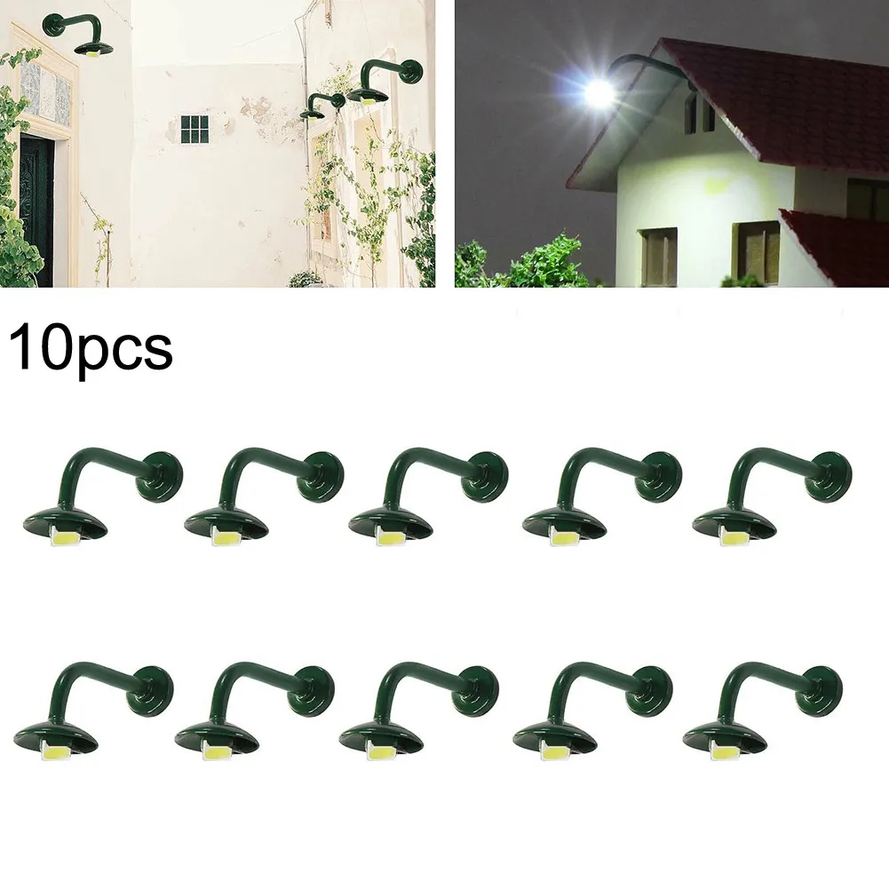 

10Pcs 1:87 Hanging Lamp Outdoor Wall Goose Neck Light LED Steel Column Model Lampposts Garden Decor Model Railway Decoration