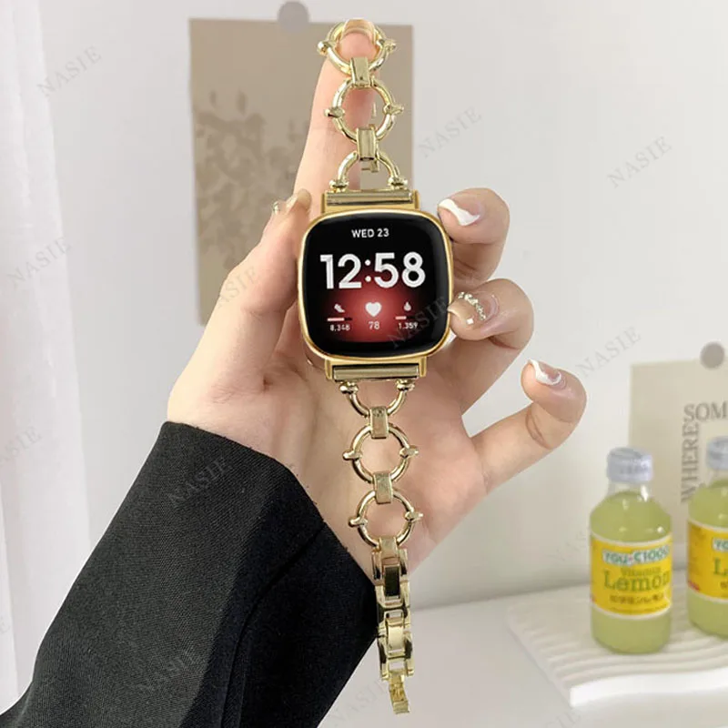 Luxury Stainless Steel Chain Strap Bracelet for Fitbit Versa & Sense Series