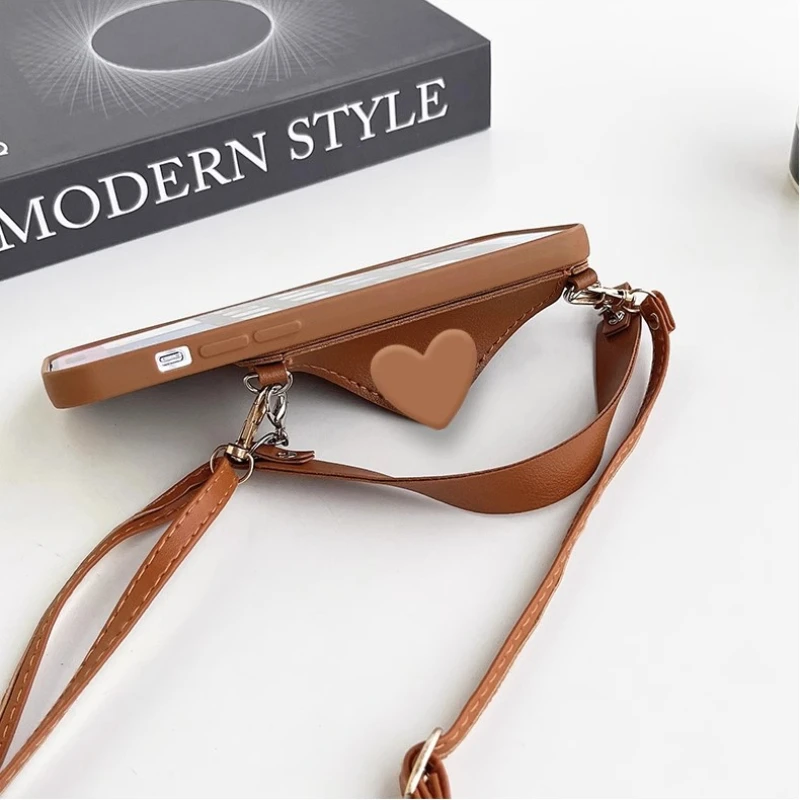 Elegant Leather Crossbody Lanyard Hand Strap Card Case Cover
