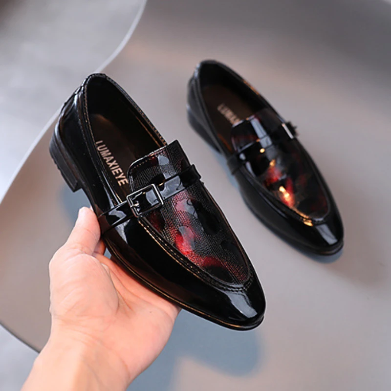 Children's Leather Shoes Fashion British Style Boy School Performance Low-heeled Versatile Kids Wedding Pointed Toe Single Shoes 6