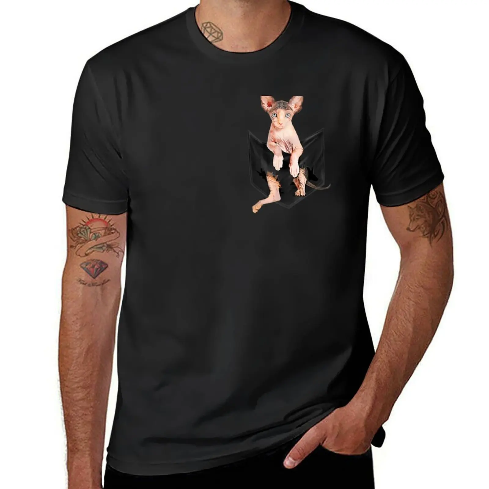 Sphynx Cat In Pocket T-Shirt customizeds vintage anime clothes customs design your own men graphic t shirts