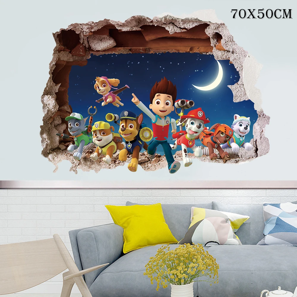 70x50cm Paw Patrol 3d Decorative Wall Stickers Cartoon Large Size Kids